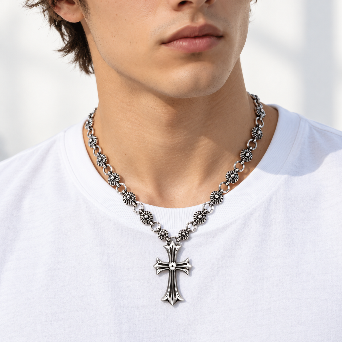 AURXYA Gothic Rosette Cross Necklace