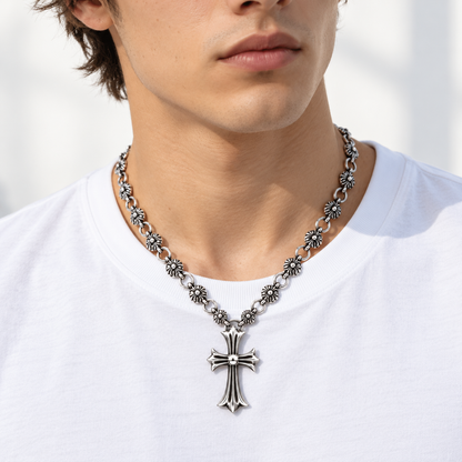AURXYA Gothic Rosette Cross Necklace