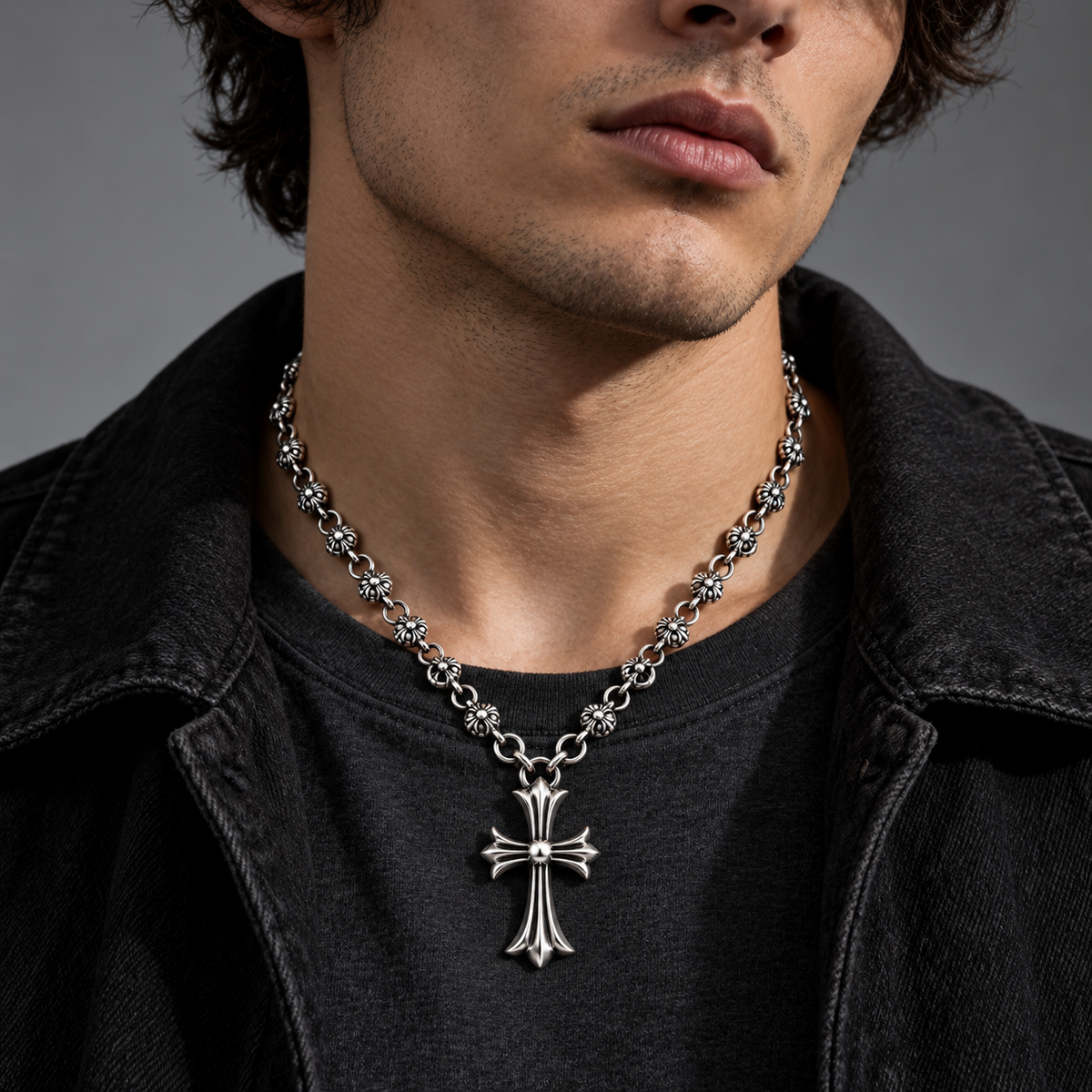AURXYA Gothic Rosette Cross Necklace