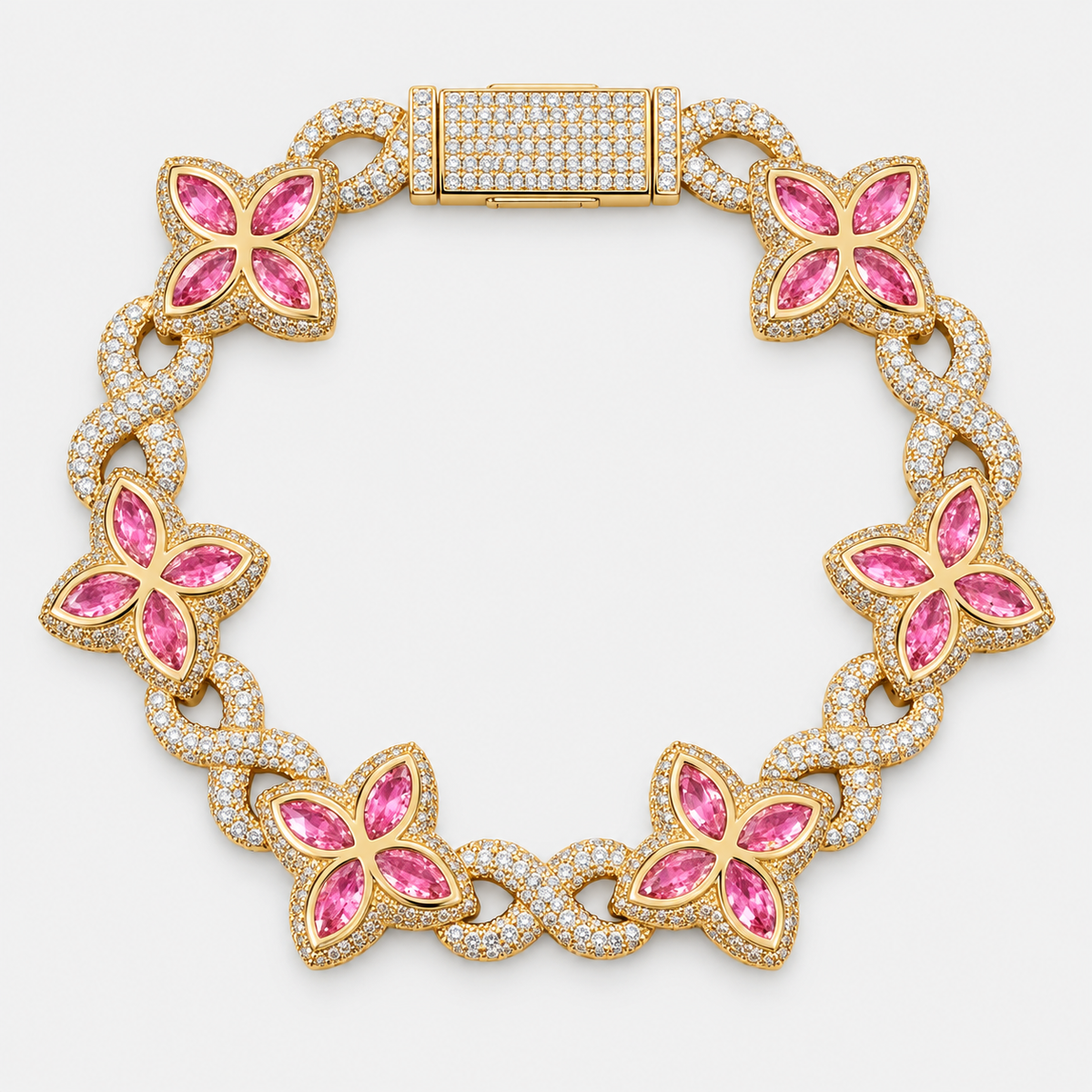 AURXYA Iced Clover Infinity Cuban Bracelet