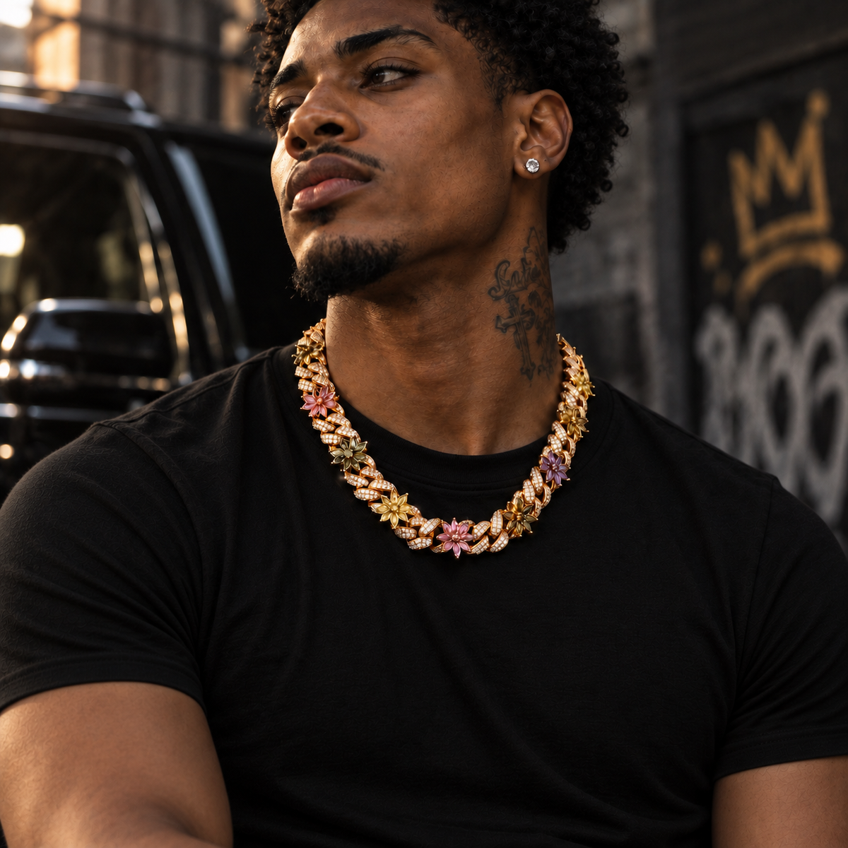 AURXYA Iced Flower Cuban Chain