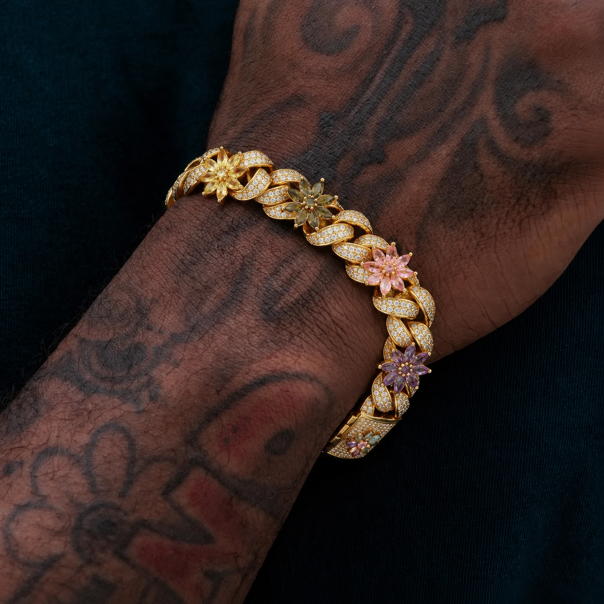 AURXYA Iced Flower Cuban Bracelet