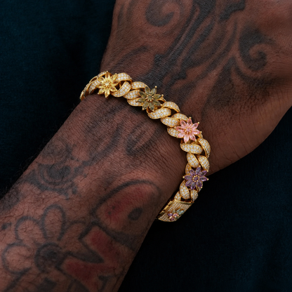 AURXYA Iced Flower Cuban Bracelet