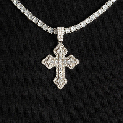 Cluster Micro Cross Pendant In White Gold
