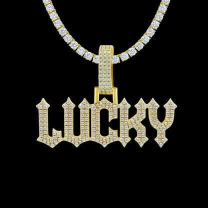Custom Moissanite Gothic Font LettersNumbers White Gold Name Pendant
