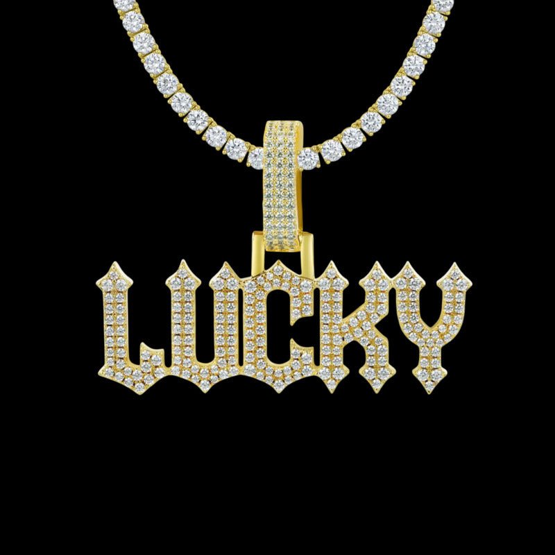 Custom Moissanite Gothic Font LettersNumbers White Gold Name Pendant
