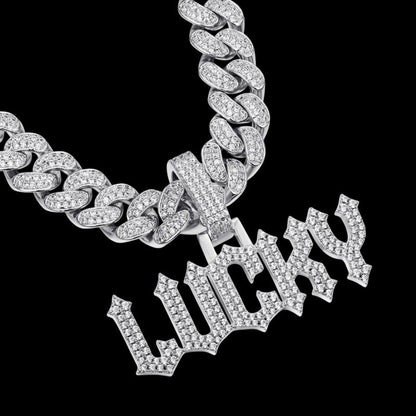 Custom Moissanite Gothic Font LettersNumbers White Gold Name Pendant
