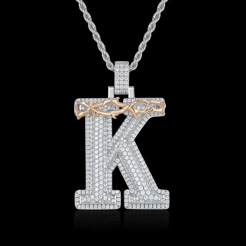 Custom Crown of Thorns Initial Letter Pendant in White Gold