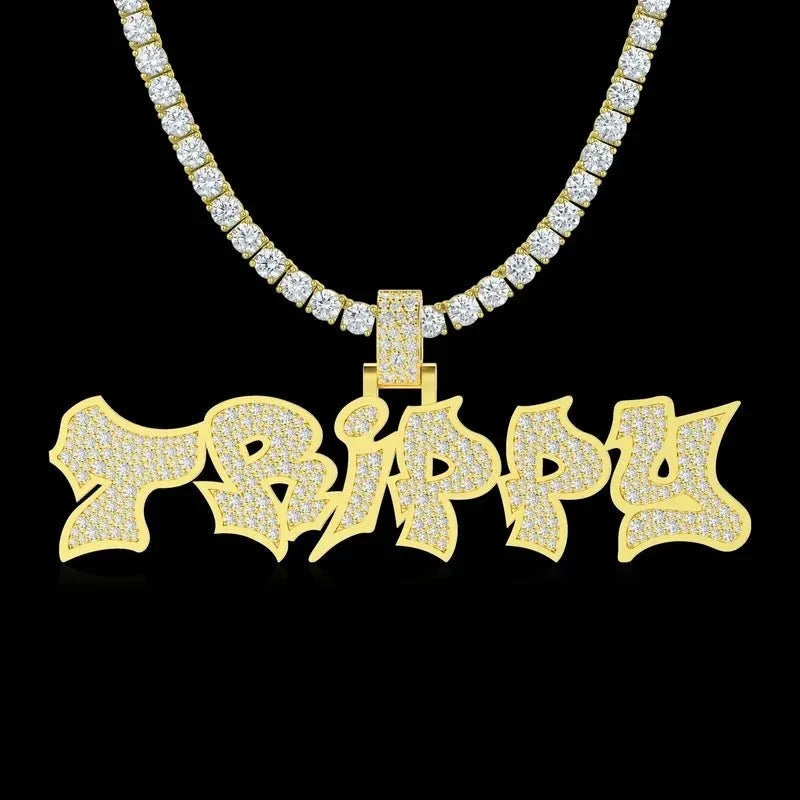 Custom Graffiti Font Letter Pendant in Yellow Gold -20mm