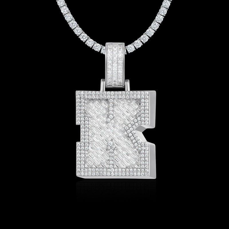 Custom Invisible SettingLetter Pendant in White Gold