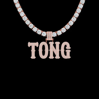 Custom Moissanite Bosox Font/Number White Gold Name Pendant