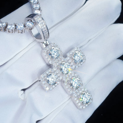 8.0 Carat VVS Moissanite Gemstone Cross Necklace In White Gold