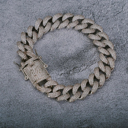 12MM 18K White Gold-Plated Cuban Link Bracelet