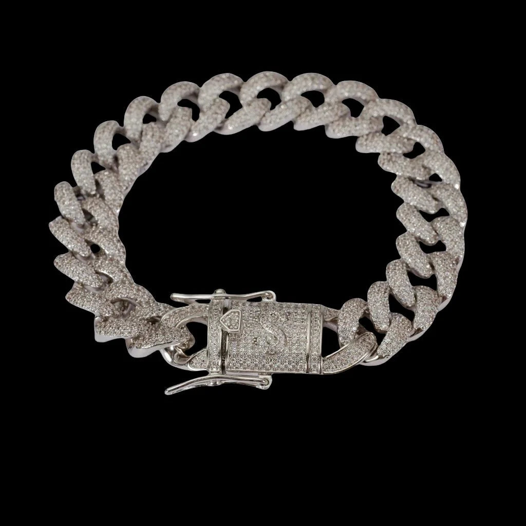12MM 18K White Gold-Plated Cuban Link Bracelet