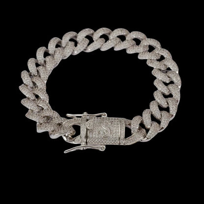 12MM 18K White Gold-Plated Cuban Link Bracelet
