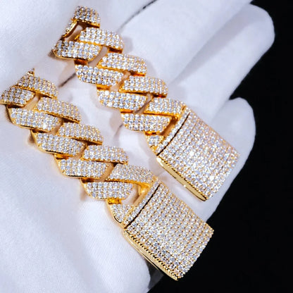Diamond Prong Cuban Bracelet in 18k Gold - 19mm