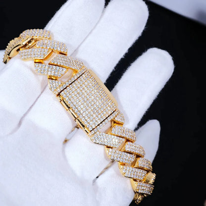 Diamond Prong Cuban Bracelet in 18k Gold - 19mm