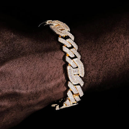 Prong Baguette Cuban Bracelet in 18K Gold - 12mm