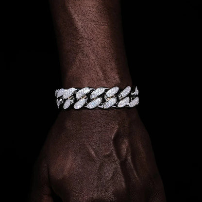 Iced Cuban Link Bracelet in White Gold - 19mm