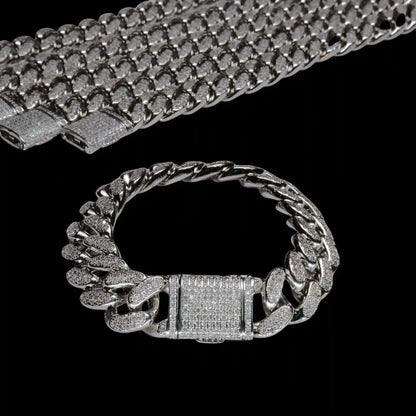 Classic Miami Cuban Link Bracelet in White Gold - 13mm