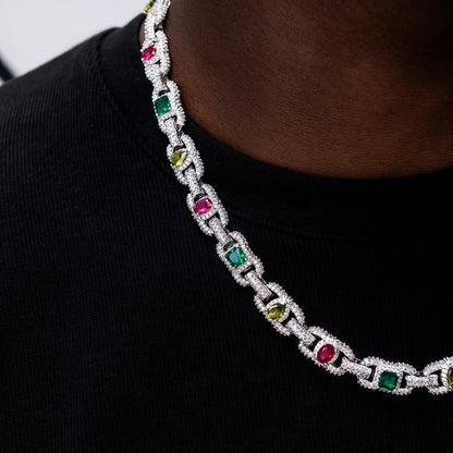 Diamond Multicolor Cluster Mariner Chain - 11mm