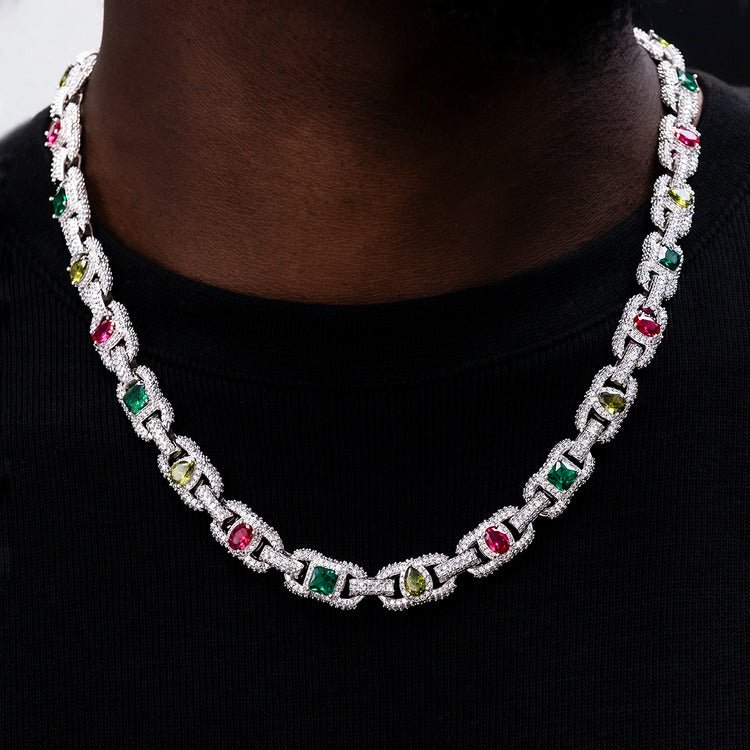 Diamond Multicolor Cluster Mariner Chain - 11mm
