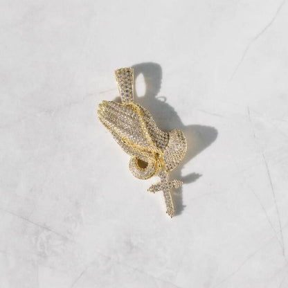 Faithful Hands Cross Pendant in Yellow Gold