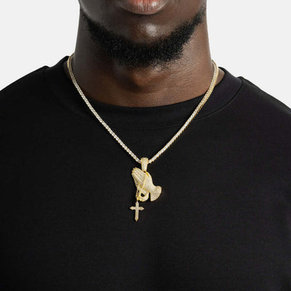Faithful Hands Cross Pendant in Yellow Gold