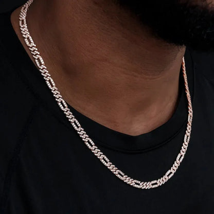 Iced Figaro Chain in White Gold- 6mm