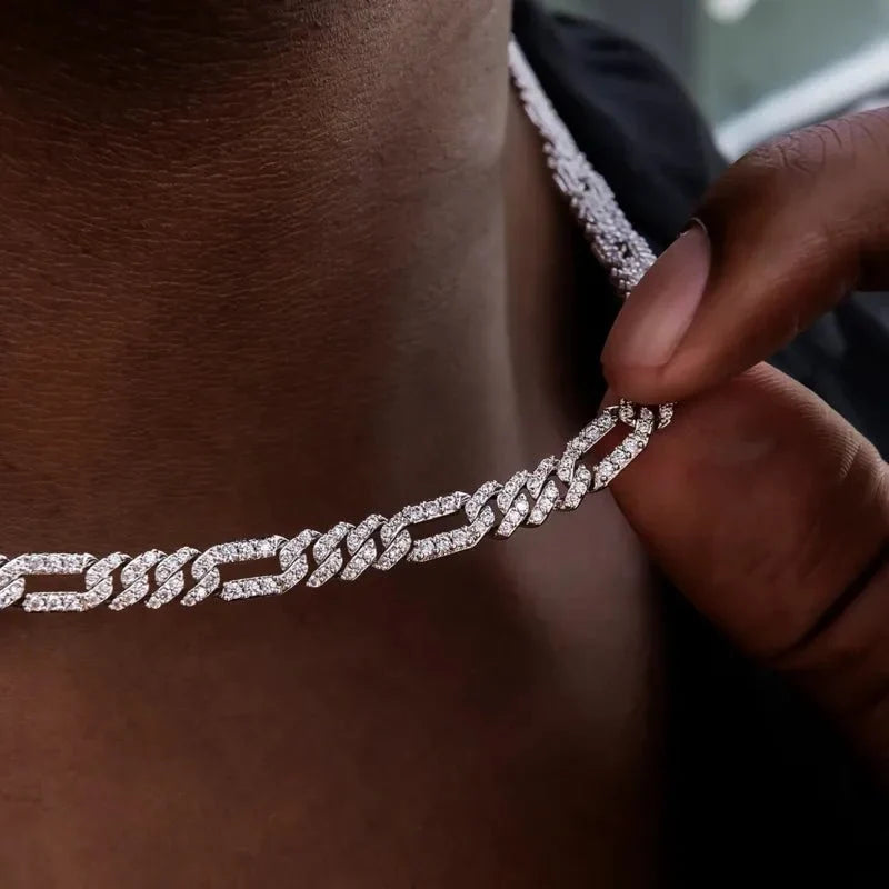 Iced Figaro Chain in White Gold- 6mm