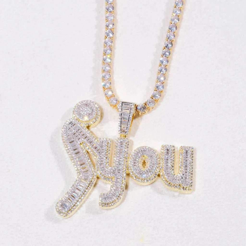 Fxxk You Baguette Two-Layer Iced Necklace