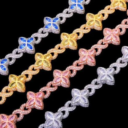 Ice Clover White Gold Blue Diamond Chain - 18mm