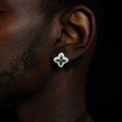 Iced Clover Earrings in White Diamond - 13mm