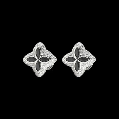 Iced Clover Earrings in Green Diamond - 13mm