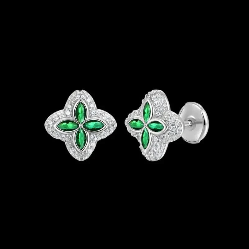 Iced Clover Earrings in Pink Diamond - 13mm