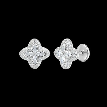 Iced Clover Earrings in Green Diamond - 13mm