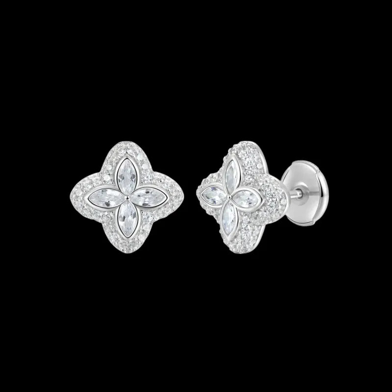 Iced Clover Earrings in White Diamond - 13mm
