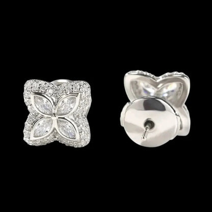 Iced Clover Earrings in Green Diamond - 13mm
