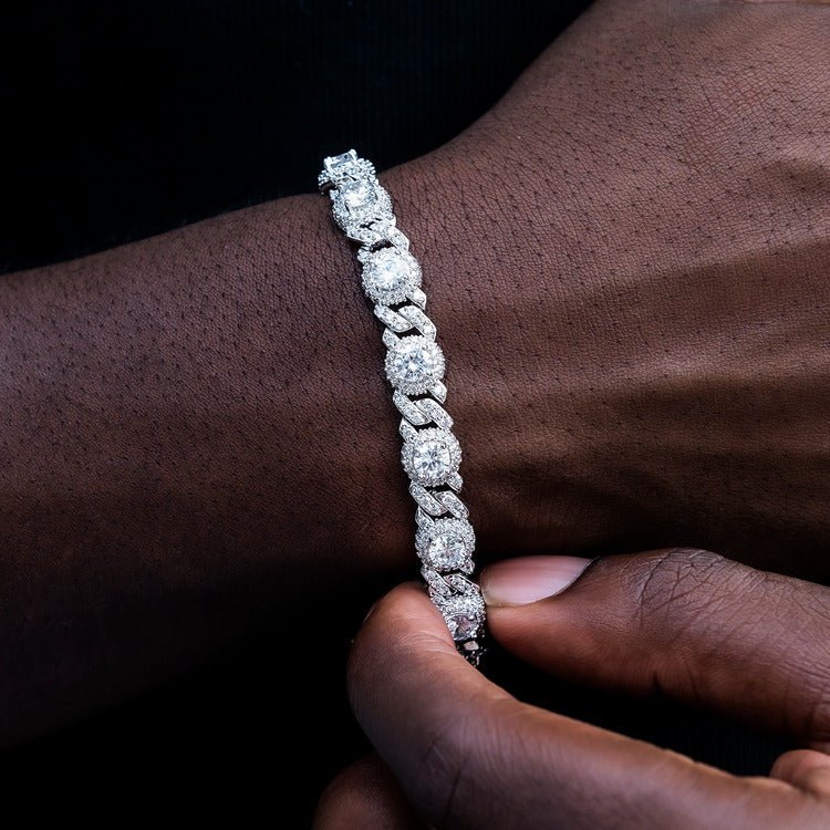 Iced Diamond Station Cuban Bracelet - 10mm