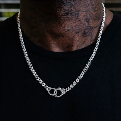Iced Handcuff Diamond Prong Cuban Chain in White Gold