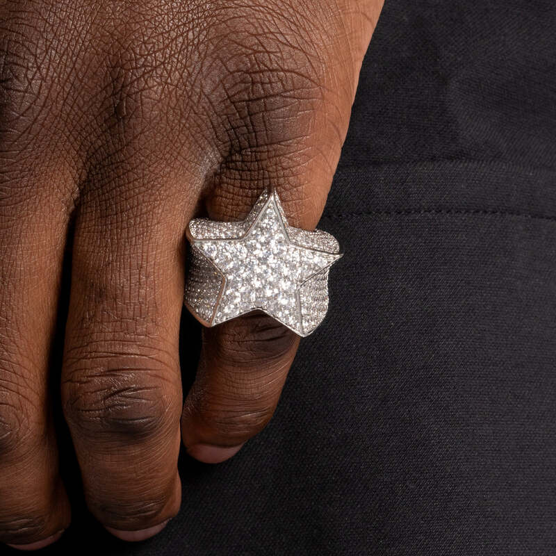 Iced Star Ring In White Gold - 26mm