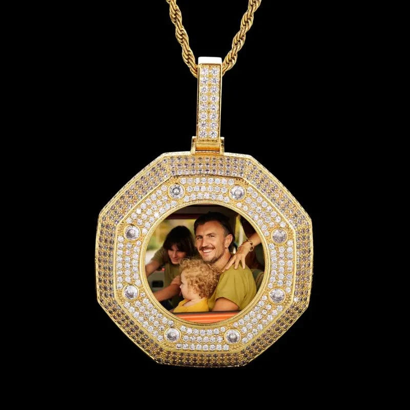 Large 18k Gold Custom Photo Bagua Pendant - 55mm