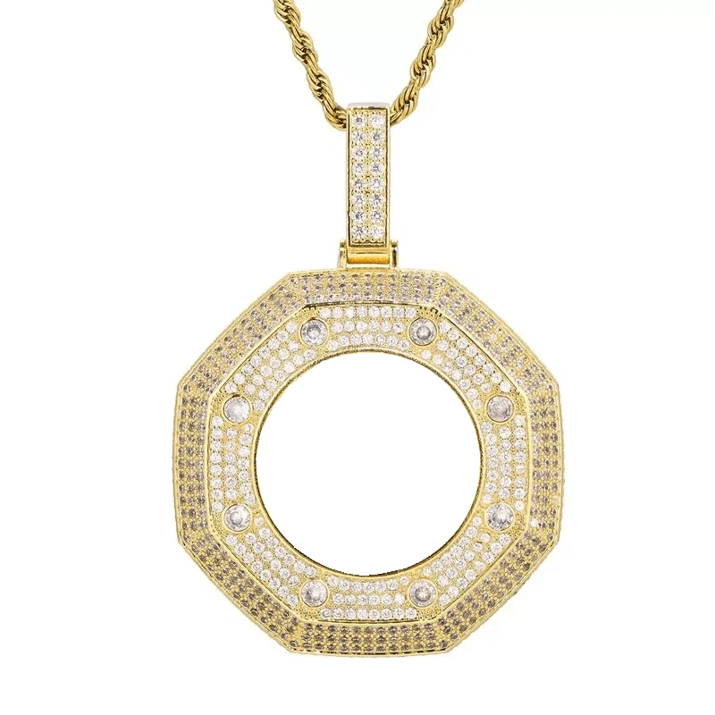 Large 18k Gold Custom Photo Bagua Pendant - 55mm