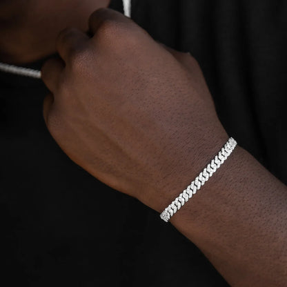Micro Diamond Prong Cuban Bracelet in White Gold - 6mm