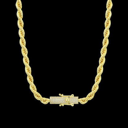 Moissanite Rope Chain Iced Clasp in Rose Gold - 6mm