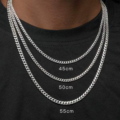 S925 Cuban Chain Necklace in White Gold - 3mm/4mm/5mm