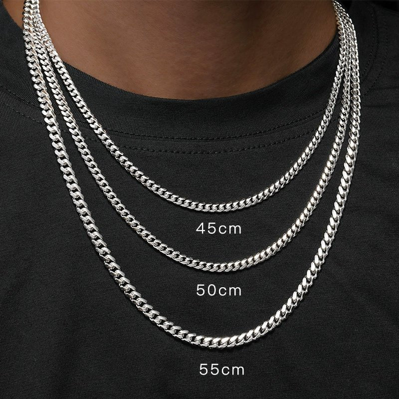 S925 Cuban Chain Necklace in White Gold - 3mm/4mm/5mm