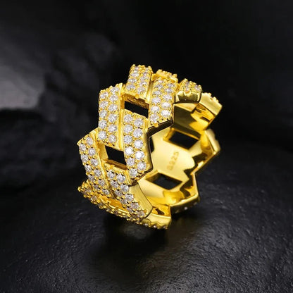S925 VVS Moissanite Cuban Personality Diamond Ring