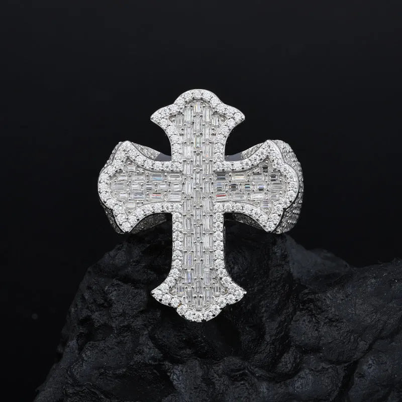 S925 VVS Moissanite Cross T Square Ice Ring