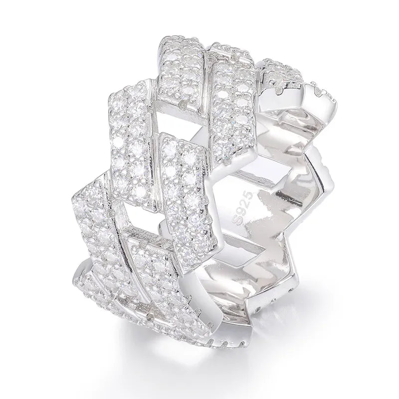 S925 VVS Moissanite Cuban Personality Diamond Ring